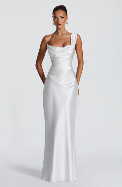 Leni | Damen Figurbetontes One-Shoulder Satin Abendkleid
