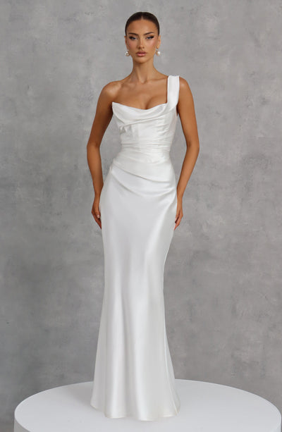 Leni | Damen Figurbetontes One-Shoulder Satin Abendkleid