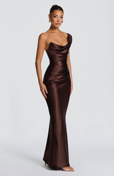 Leni | Damen Figurbetontes One-Shoulder Satin Abendkleid