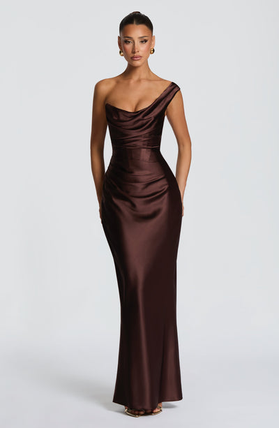 Leni | Damen Figurbetontes One-Shoulder Satin Abendkleid