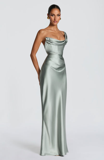 Leni | Damen Figurbetontes One-Shoulder Satin Abendkleid