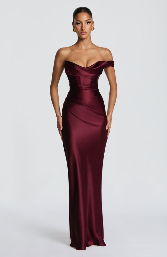 Leni | Damen Figurbetontes One-Shoulder Satin Abendkleid