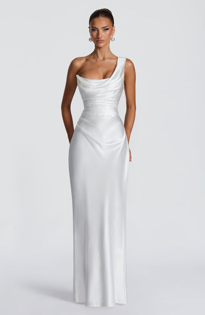 Leni | Damen Figurbetontes One-Shoulder Satin Abendkleid