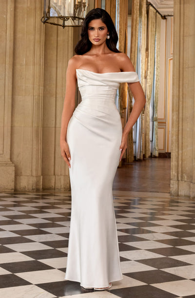 Leni | Damen Figurbetontes One-Shoulder Satin Abendkleid