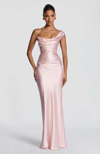 Leni | Damen Figurbetontes One-Shoulder Satin Abendkleid