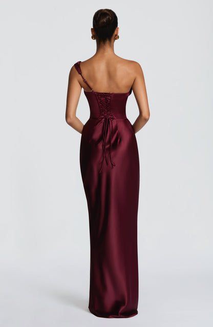 Leni | Damen Figurbetontes One-Shoulder Satin Abendkleid
