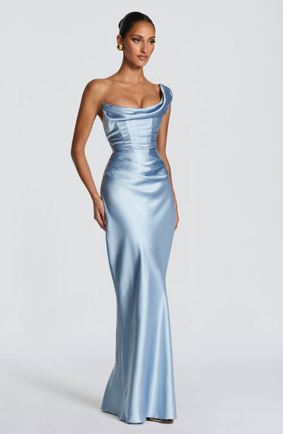 Leni | Damen Figurbetontes One-Shoulder Satin Abendkleid