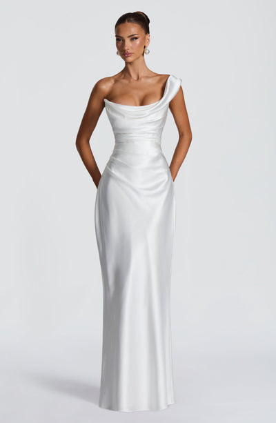 Leni | Damen Figurbetontes One-Shoulder Satin Abendkleid