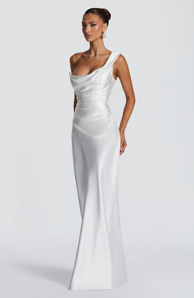 Leni | Damen Figurbetontes One-Shoulder Satin Abendkleid