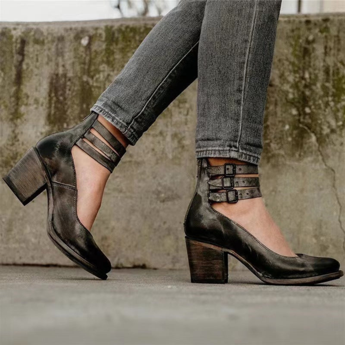 Luisa | Damen Lässige Riemchen-Pumps mit Blockabsatz