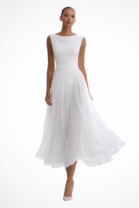 Gianna | Damen Elegantes Hochzeitsgast Kleid mit Boat Neck