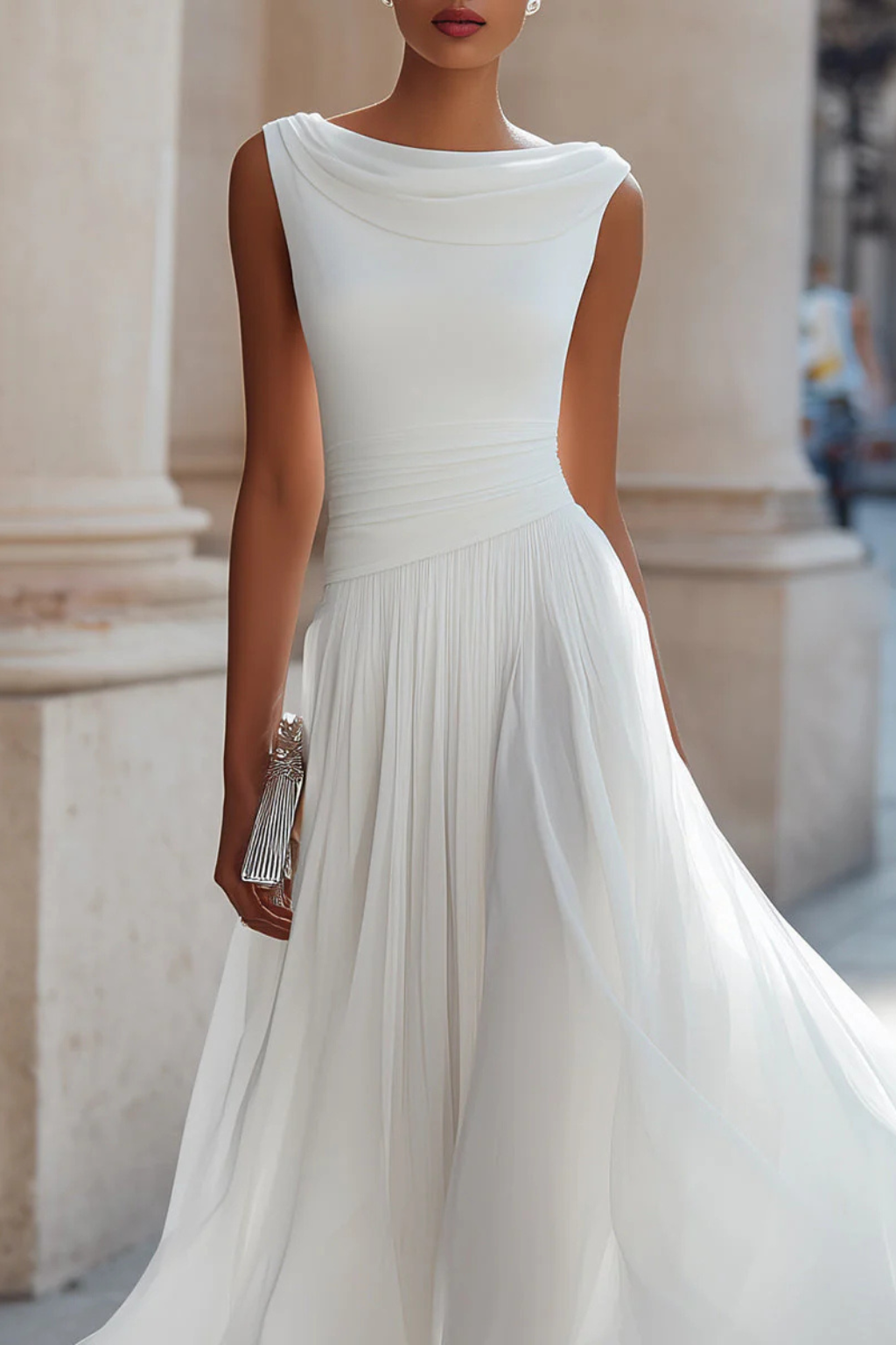 Gianna | Damen Elegantes Hochzeitsgast Kleid mit Boat Neck