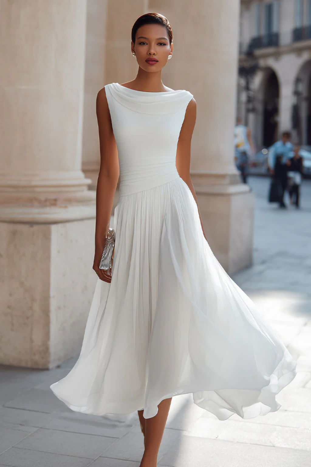 Gianna | Damen Elegantes Hochzeitsgast Kleid mit Boat Neck