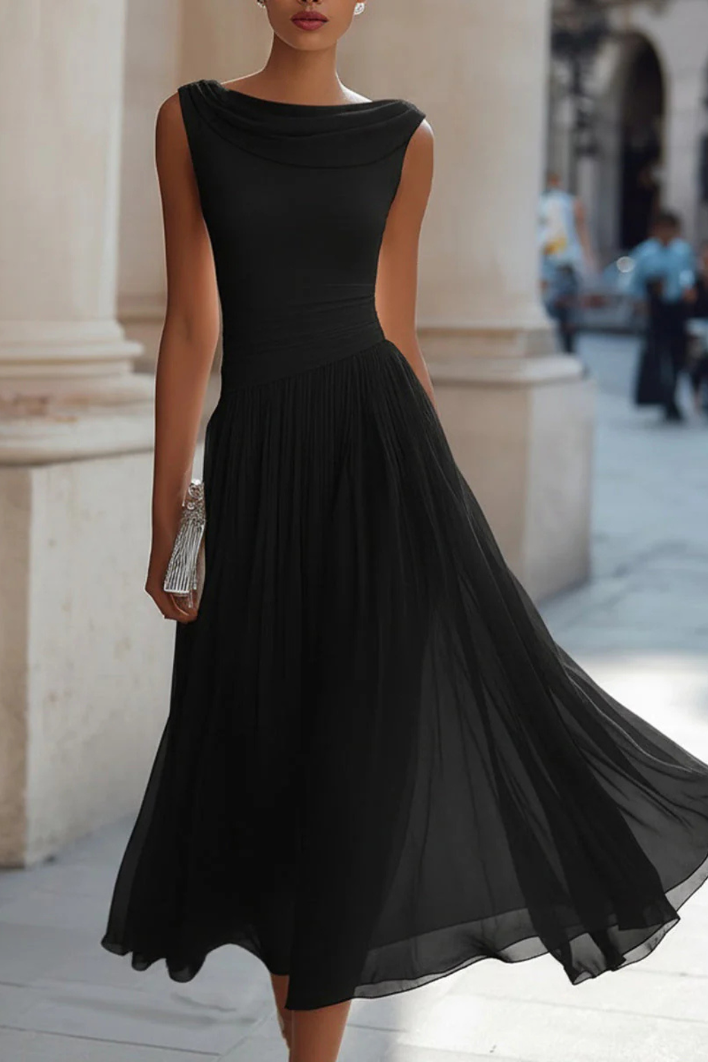 Gianna | Damen Elegantes Hochzeitsgast Kleid mit Boat Neck