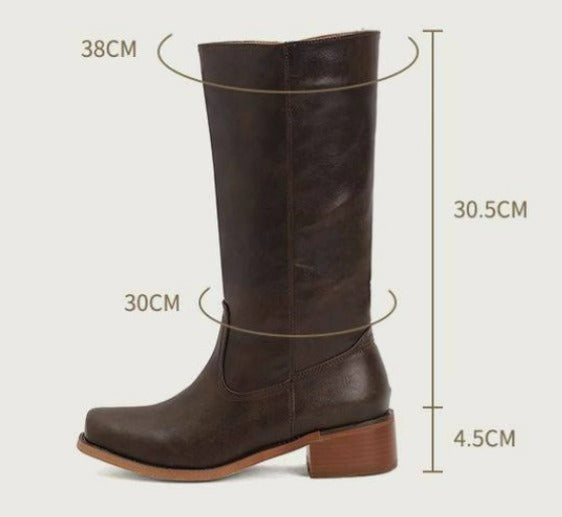 Manuela | Damen Kniehohe Lederstiefel mit Blockabsatz