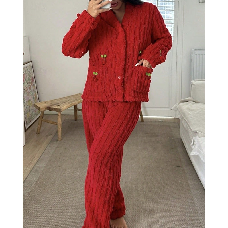 Marlene | Damen Flauschiges Kuscheliges Pyjama-Set