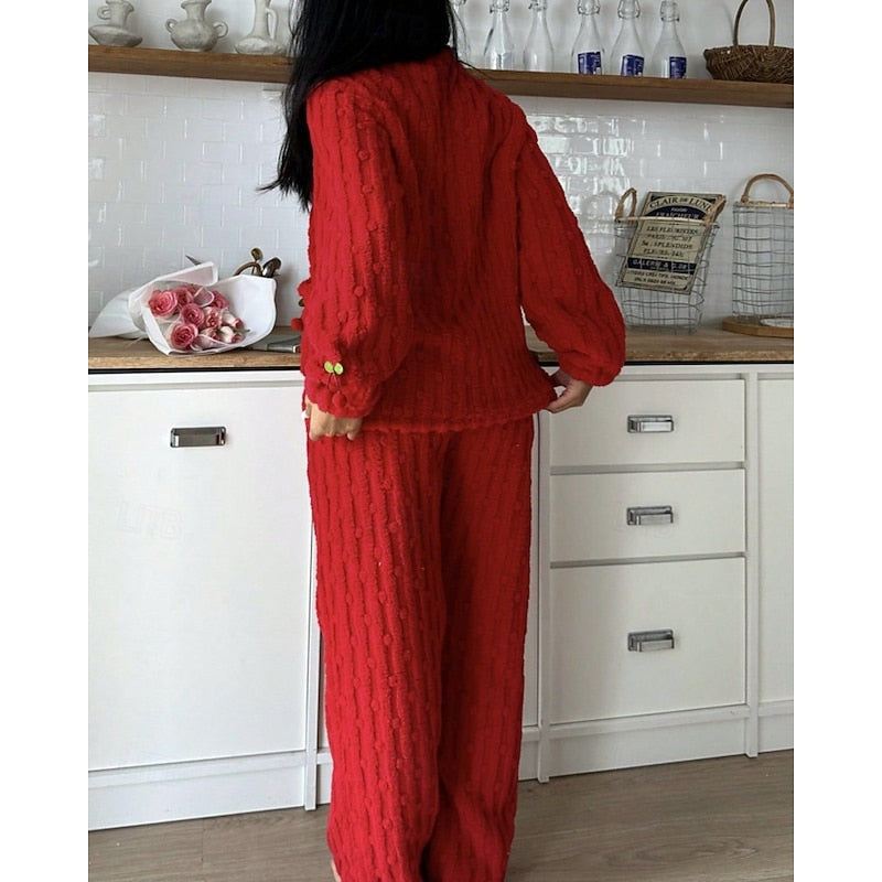 Marlene | Damen Flauschiges Kuscheliges Pyjama-Set