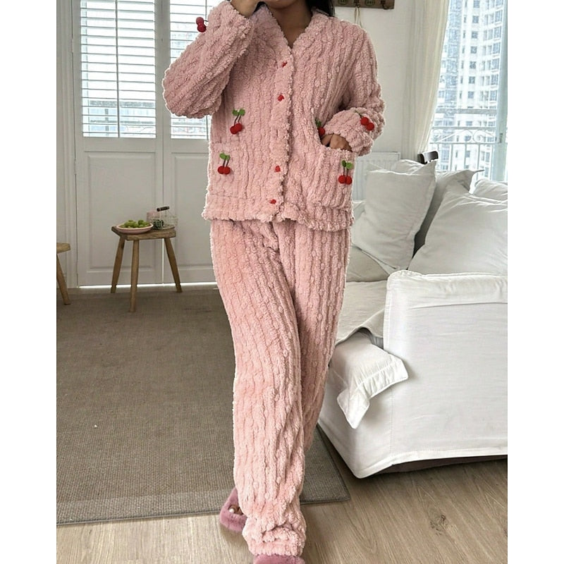 Marlene | Damen Flauschiges Kuscheliges Pyjama-Set