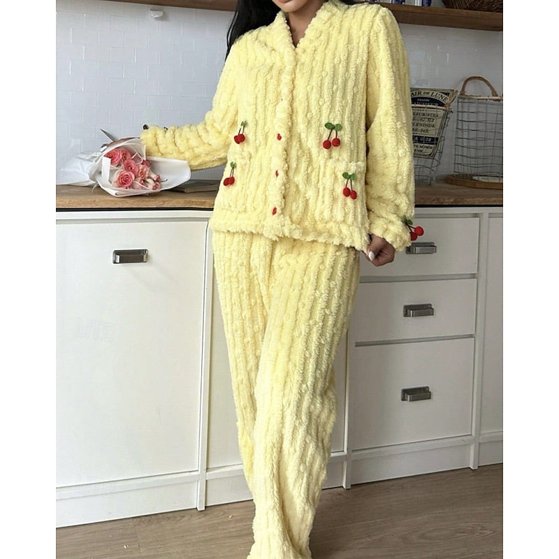 Marlene | Damen Flauschiges Kuscheliges Pyjama-Set