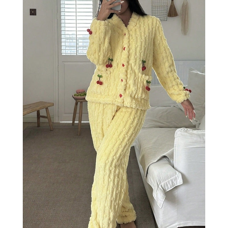 Marlene | Damen Flauschiges Kuscheliges Pyjama-Set
