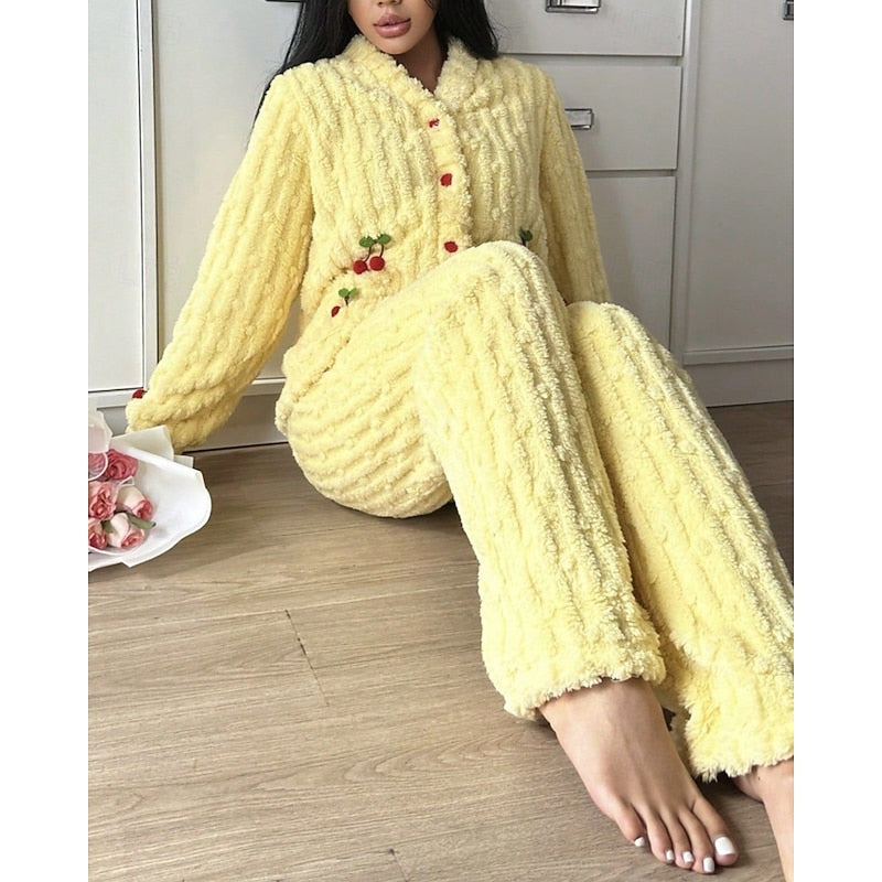 Marlene | Damen Flauschiges Kuscheliges Pyjama-Set