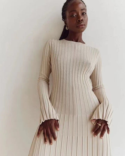 Martina | Damen Geripptes Figurbetontes Maxikleid