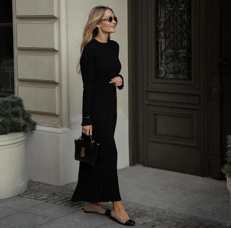 Martina | Damen Geripptes Figurbetontes Maxikleid