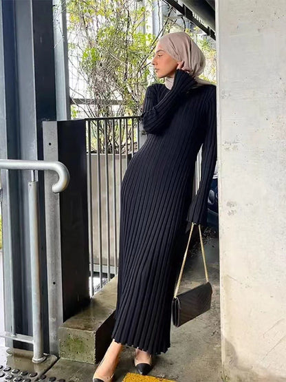 Martina | Damen Geripptes Figurbetontes Maxikleid