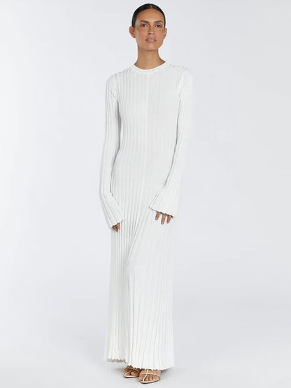 Martina | Damen Geripptes Figurbetontes Maxikleid