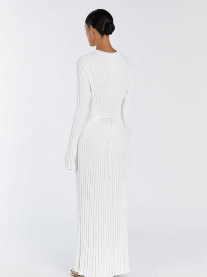 Martina | Damen Geripptes Figurbetontes Maxikleid
