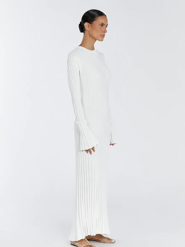 Martina | Damen Geripptes Figurbetontes Maxikleid