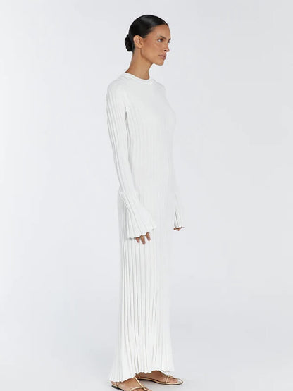 Martina | Damen Geripptes Figurbetontes Maxikleid