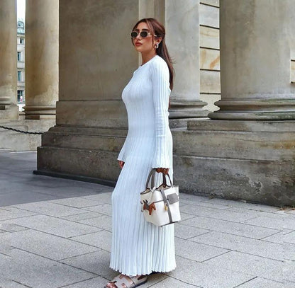 Martina | Damen Geripptes Figurbetontes Maxikleid