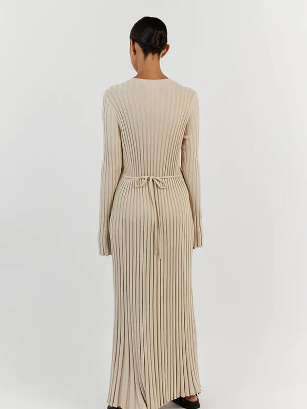Martina | Damen Geripptes Figurbetontes Maxikleid