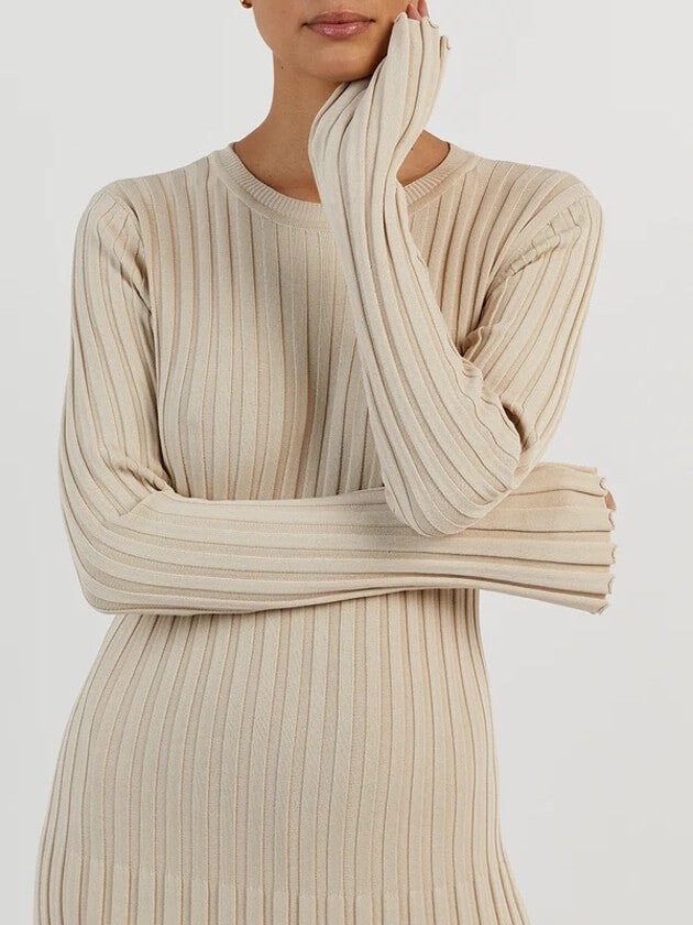 Martina | Damen Geripptes Figurbetontes Maxikleid