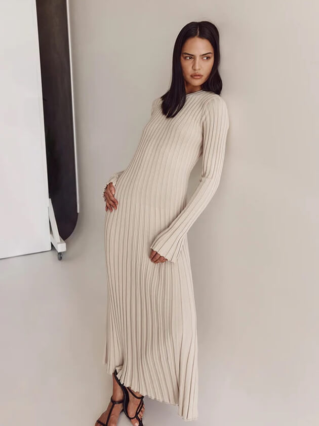 Martina | Damen Geripptes Figurbetontes Maxikleid