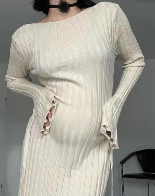 Martina | Damen Geripptes Figurbetontes Maxikleid