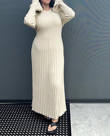 Martina | Damen Geripptes Figurbetontes Maxikleid