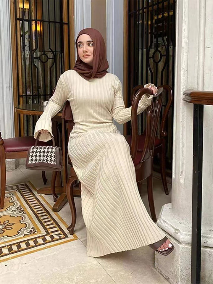 Martina | Damen Geripptes Figurbetontes Maxikleid