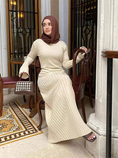 Martina | Damen Geripptes Figurbetontes Maxikleid