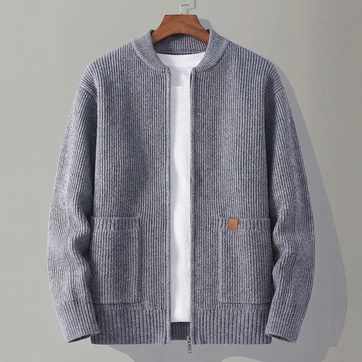 Maximilian | Herren Gerippte Strickjacke mit Reißverschluss