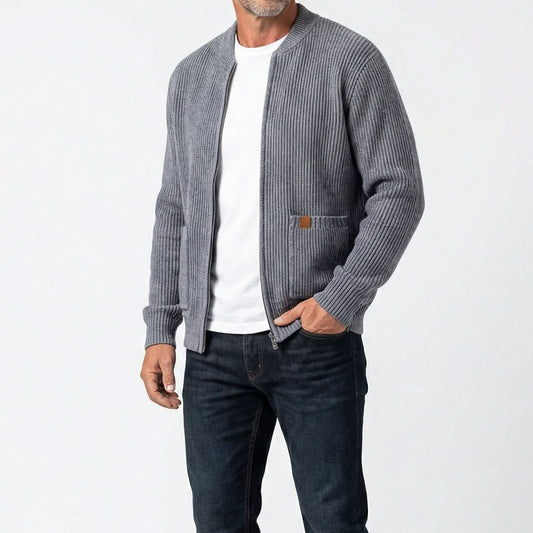 Maximilian | Herren Gerippte Strickjacke mit Reißverschluss