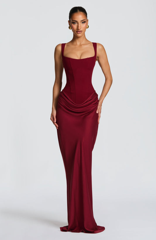 Mia | Damen Formelles Drapiertes Maxi Abendkleid