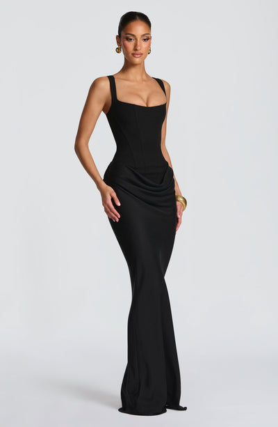 Mia | Damen Formelles Drapiertes Maxi Abendkleid