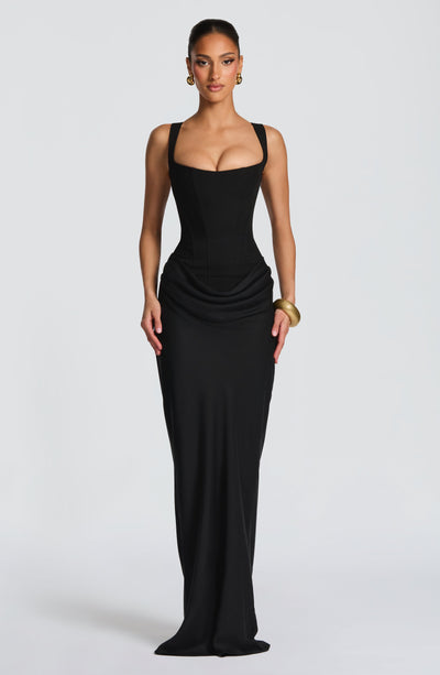 Mia | Damen Formelles Drapiertes Maxi Abendkleid