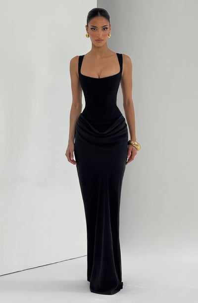 Mia | Damen Formelles Drapiertes Maxi Abendkleid