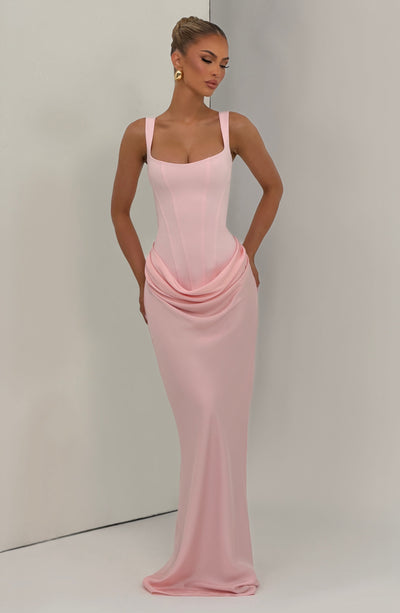 Mia | Damen Formelles Drapiertes Maxi Abendkleid