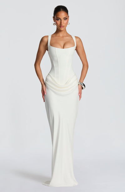Mia | Damen Formelles Drapiertes Maxi Abendkleid