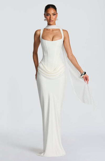 Mia | Damen Formelles Drapiertes Maxi Abendkleid