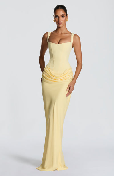 Mia | Damen Formelles Drapiertes Maxi Abendkleid